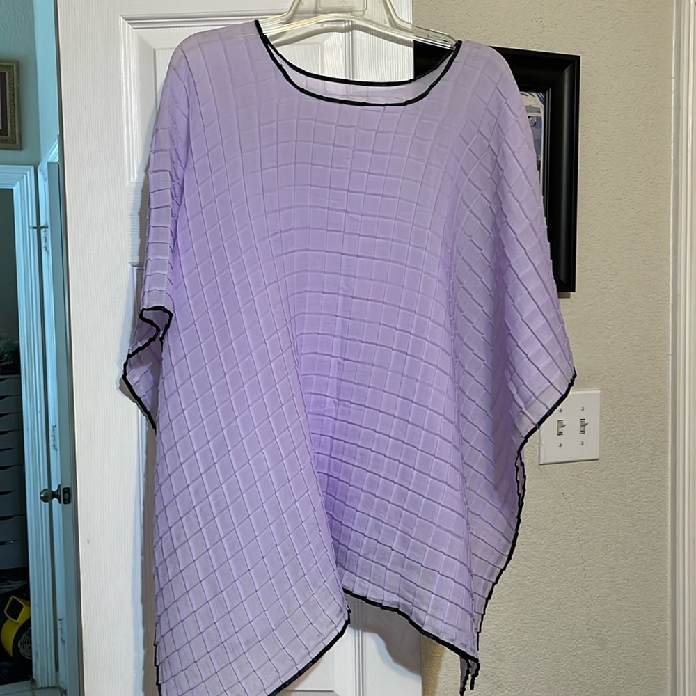 Lavender light weight sheer coverup with black trim